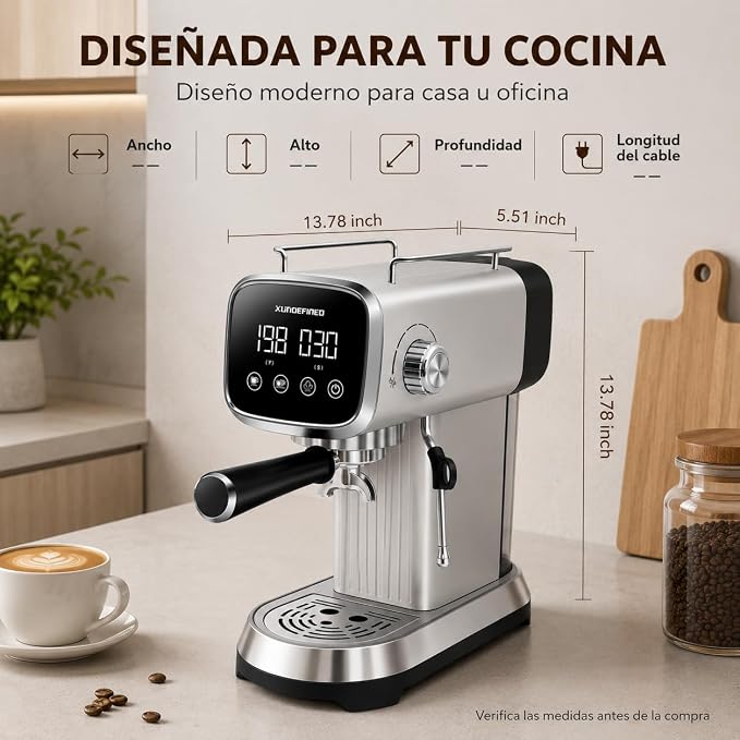 Espresso Machines 20 Bar with LED Touchscreen, Adjustable Temperature(185~203°F) Timing(25~60s), Compact Stainless Steel Coffee Maker with Milk Frother Steam Wand for Home Cappuccino & Latte Maker
