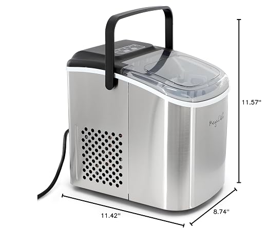 MegaChef 26 Pound Countertop Bullet Ice Maker, Basket and Scooper, Countertop Ice Machine, Easy-Carry Portable Ice (Silver)