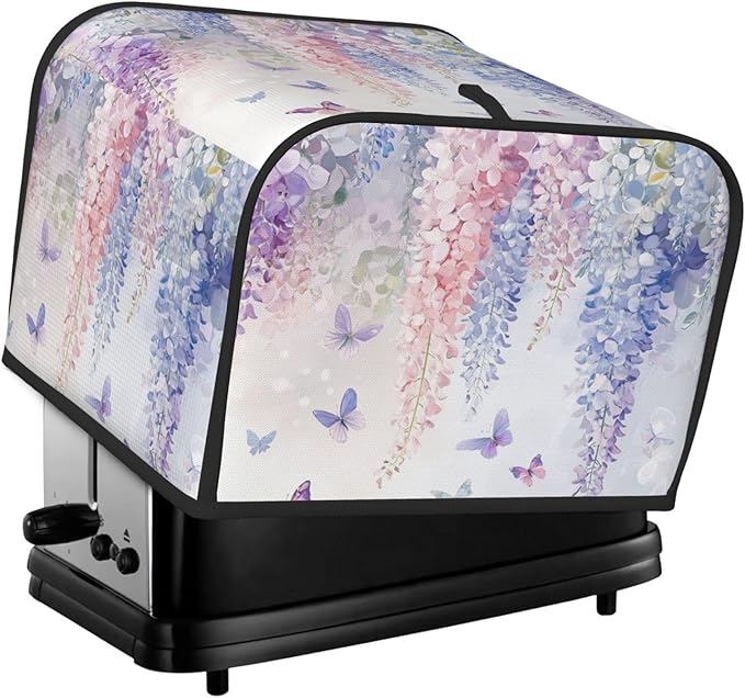 Toaster Cover 4 Slice Botanical Flower Butterfly Kitchen Small Appliance Covers with Pockets Dust and Fingerprint Protection