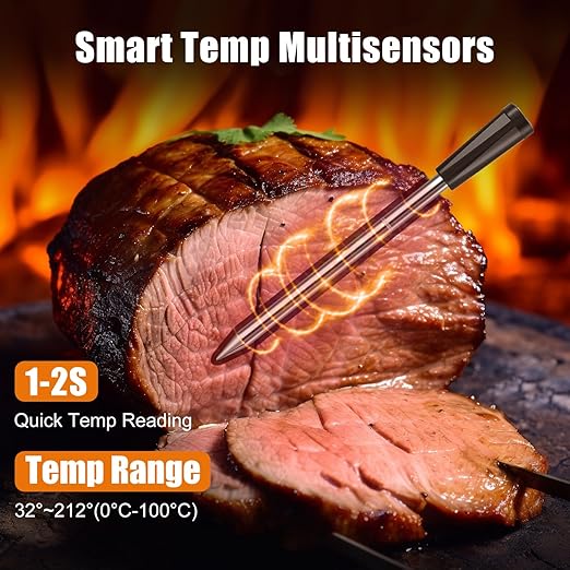 INSMART Wireless Smart Meat Thermometer,330FT Bluetooth Range,100% Waterproof,Precision Cooking Grilling,Multi Sensors,for BBQ,Oven,Grill,Kitchen,Smoker, Rotisserie Turkey Beef (Wood)