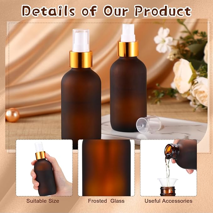 Fumete 36 Pcs Glass Spray Bottles 4oz Fine Mist Glass Spray Bottle Refillable Liquid Containers with 6 Labels 6 Funnel for Hair Travel Plants Cleaning Solutions Skin Care(Amber,Frosted)