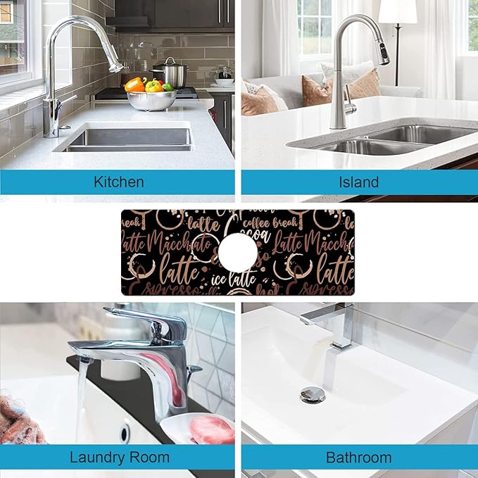 Kitchen Sink Splash Guard Faucet Mat Super Absorbent Fast Drying Mat Sink Gadgets Splash Guard Behind Faucet Drip Catcher for Kitchen (Coffee, 15x5.5in)