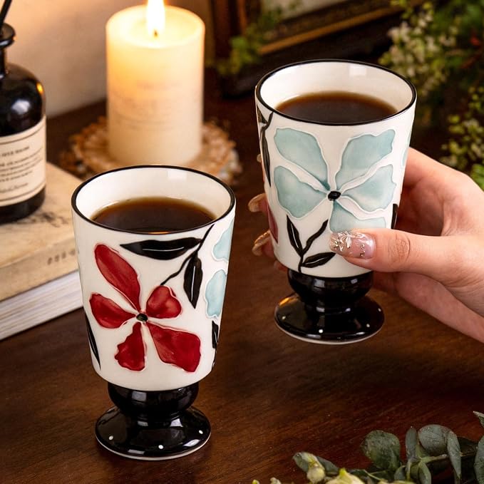 KAMMAK Ceramic Mug - Hand-Painted Coffee and Tea Mug - 400ML Vintage Breakfast Cups - Cute Mugs for Women - Ideal for Birthday - Afternoon Tea & Housewarming Gifts, GX018