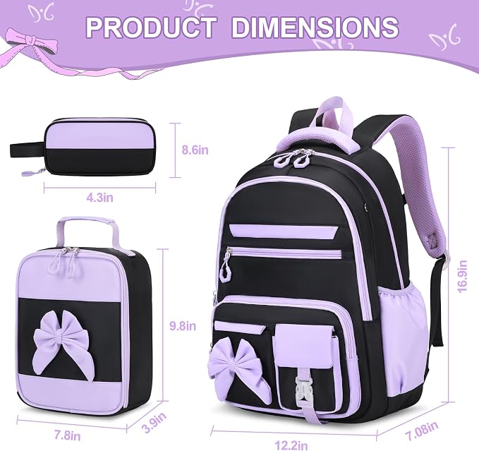 DIGOBAY Girls Backpack - Kids Bento Box Set with Insulated Lunch Bag, Cutlery and Pencil Case, 6 Leak-Proof Compartments, Removable Tray for Girls Teens School Picnic
