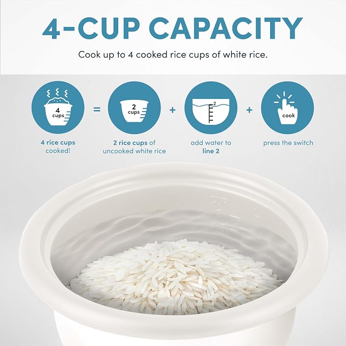 AROMA® Mini Rice Cooker, 2-Cup (Uncooked) / 4-Cup (Cooked), Grain Cooker, Soup Maker, Oatmeal Cooker, Auto Keep Warm, 1 Qt, Blue, ARC-302NGBL