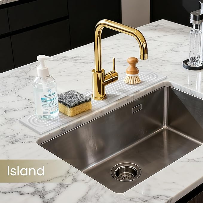 Premium Diatomite Stone Drying Mat for Kitchen Counter - Faucet Mat for Kitchen Sink, Sink Protector & Splash Guard, Quick-Dry Kitchen Sink Mat,Super Absorbent (White, 23.6" x 4")