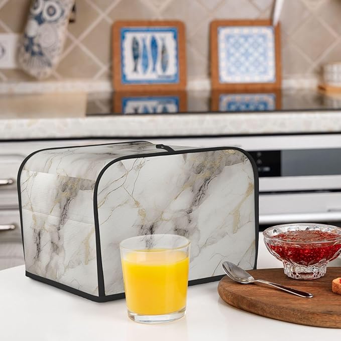 Toaster Cover 4 Slice Marble Pattern Gray White Kitchen Small Appliance Covers with Pockets Dust and Fingerprint Protection