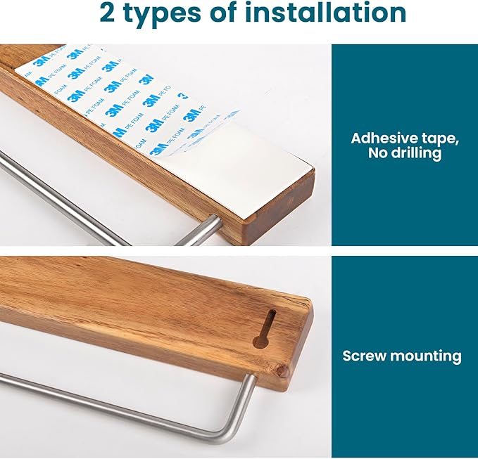 Nerien Magnetic Knife Holder Strip for Wall - 17" Acacia Wood Knife Magnetic Strip with 10pcs Hooks, No Drilling Knives Magnet Block Rack, Magnet Knives Storage Holders for Kitchen Utensil Organizer