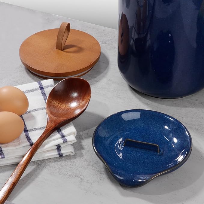 Spoon Holder, Spoon Rest for Kitchen,Ceramic Spoon Holder for Stove Top, Cooking Spoon Holder,Heat Resistant Utensil Rest for Countertop, Blue