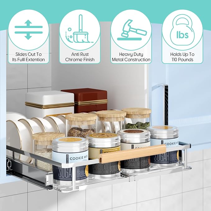 Expandable Pull Out Cabinet Organizer, 23.2-39.9" W x 22.5" D | Adjustable Width, Under Sink Organizer, Drawer Storage Shelves, For Kitchen, Bathroom, Closet, Pantry, Cupboard