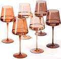 Brown Wine Glasses Set of 6-18oz【Original Hand Blown】 Colored Wine Glasses with Tall Long Stems and Flat Bottom, Amber Colored Glassware-Unique Gifts for Wine Lovers-Wedding Gifts