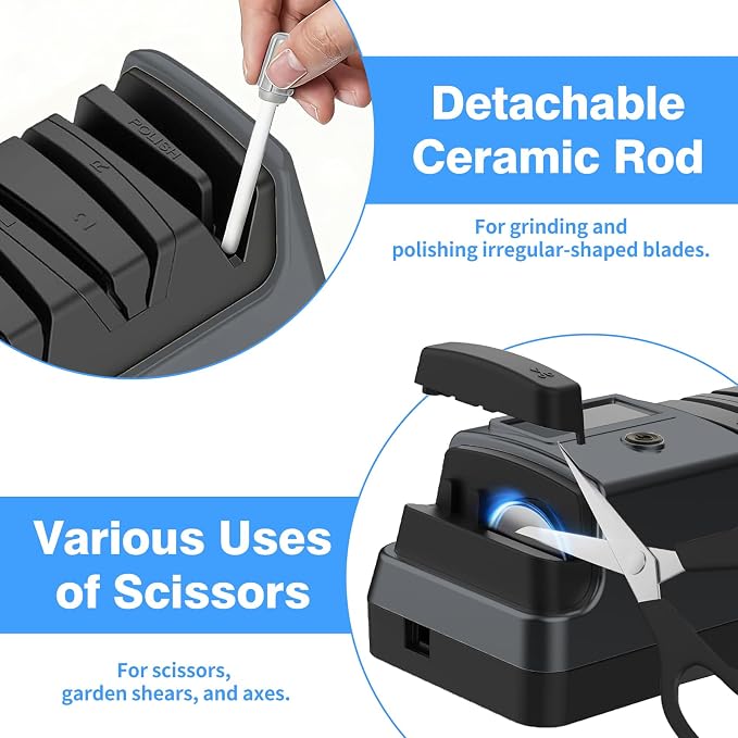 5-in-1 Electric Knife Sharpener for Kitchen Knives, Scissor Sharpener with 3-Speed & 100% Diamond Abrasives-Quickly Sharpening for Straight, Serrated, Meat Cleaver, Ceramic Knives & Kitchen Knives