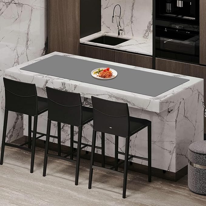78.7''x15.7''(200cmx40cm) Large Silicone Mat, Silicone Mats for Kitchen Counter, Nonslip Heat Resistant Mat, Extra Large Kitchen Counter Mat, Waterproof Countertop Protector, Light Gray