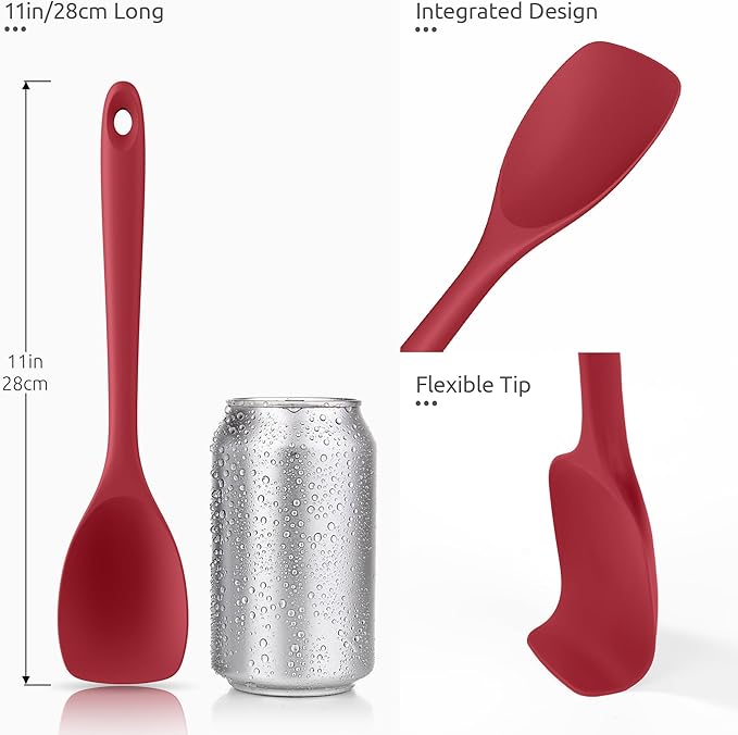 U-Taste 18/8 Stainless Steel Measuring Cups and Spoons Set of 10 and 600ºF Heat Resistat Silicone Flexible Baking Spoon Spatula & Cooking Scoop Spoonula (Red)