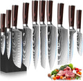 10-Piece Premium Japanese Kitchen Knife Set - Star Collection, Laser Damascus Pattern, 440A Stainless Steel Ultra Sharp for Fast Cutting (Redwood 10J)