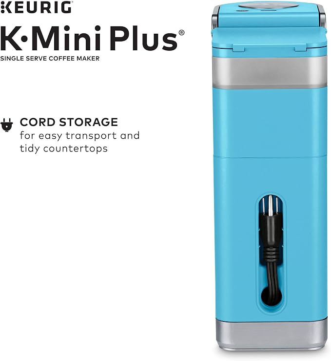 Keurig K-Mini Plus Single Serve K-Cup Pod Coffee Maker, with 6 to 12oz Brew Size, Stores up to 9 K-Cup Pods, Travel Mug Friendly, Cool Aqua