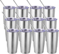 Volhoply 20oz Stainless Steel Tumbler with Lid and Straw Bulk 12 Pack,Double Wall Insulated Travel Iced Coffee Mug Fits Cup Holder,Powder Coated Cups for Hot/Cold Drinks,Christmas Gifts（Silver,12 Set）