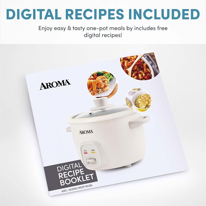 AROMA® Mini Rice Cooker, 2-Cup (Uncooked) / 4-Cup (Cooked), Grain Cooker, Soup Maker, Oatmeal Cooker, Auto Keep Warm, 1 Qt, Pink, ARC-302NGP