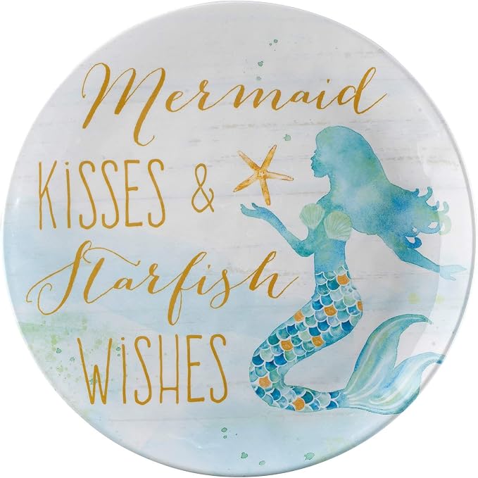 UPware 12 Piece Mermaid Melamine Dinnerware Sets, Outdoor Dishes Set, Plates and Bowls Sets, Service for 4, Blue