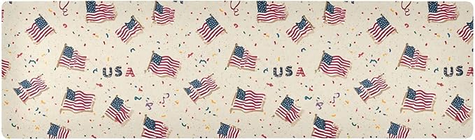 2 in 1 Table Runner Trivet for Hot Pots and Pans Heat Resistant Non Slip Waterproof 39 x 12 Inch Decorative Table Protector for Kitchen Countertop Patriotic American Flags