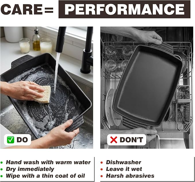 KUHA Square Cast Iron Dutch Oven 2-in-1 | Pre-Seasoned Cast Iron Cookware | Skillet Lid & Casserole Dish | For Baking, Roasting & Grilling | Chainmail Scrubber Included | 13" x 9", 6 QT