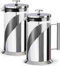 Cafe Du Chateau Stainless Steel French Press Coffee Maker 34 oz – Insulated Coffee Press with 4-Level Filtration, Manual Brewer for Tea, Camping & Travel, BPA-Free Glass (Pack of 2)