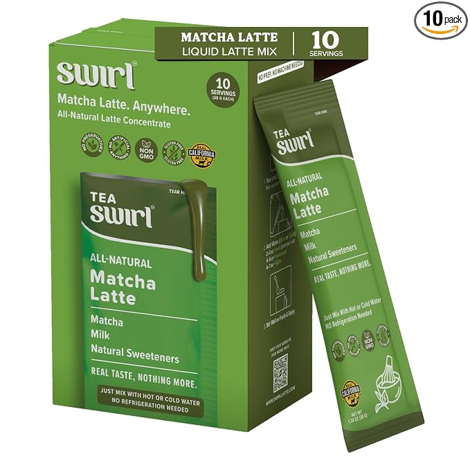 Swirl - Matcha Latte - Smooth, Creamy Japanese Green Tea Milk Blend, Single Serve, Travel Ready, No Refrigeration Required - 38g per pack 10 packets