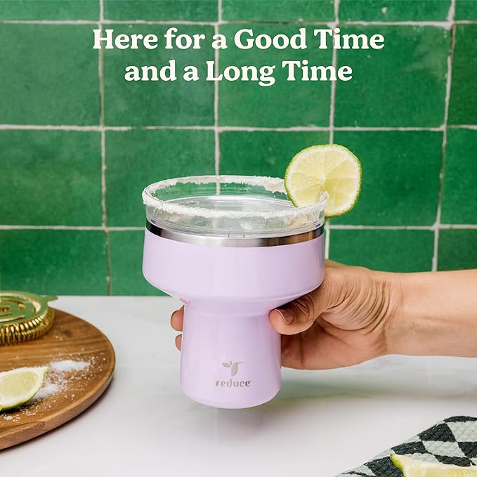 REDUCE Saltini 16 oz Cocktail Tumbler - Insulated Margarita Tumbler with Lid - Keeps Drinks Cold for 10 Hours - 360 Sippable Martini Glass Alternative - Shatterproof, Perfect for Parties-Purple Punch