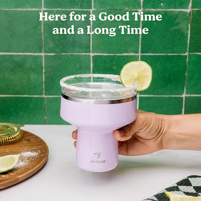 REDUCE Saltini 16 oz Cocktail Tumbler - Insulated Margarita Tumbler with Lid - Keeps Drinks Cold for 10 Hours - 360 Sippable Martini Glass Alternative - Shatterproof, Perfect for Parties - Pina Colada
