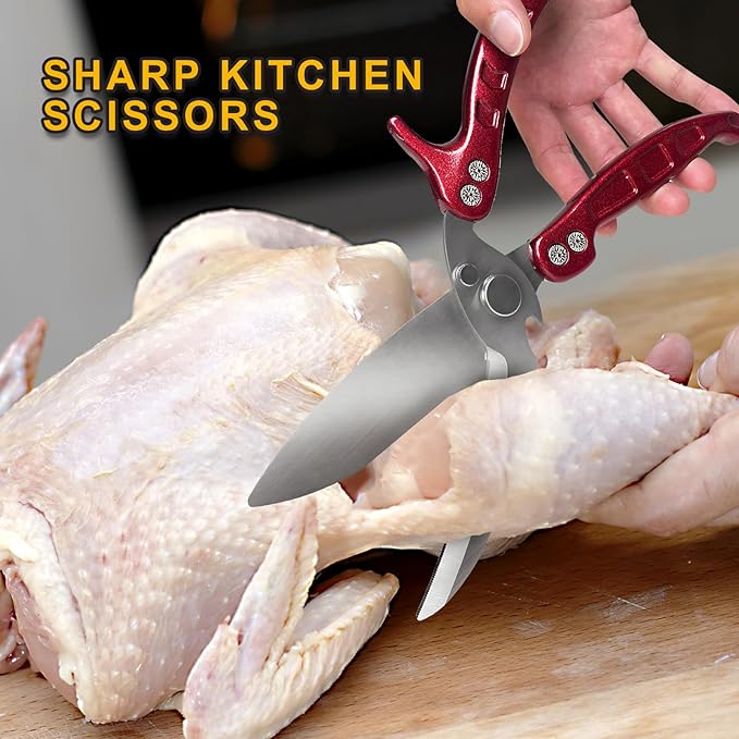 Kitchen Scissors, 2 Pack Kitchen Shears with Herb Scissors, Heavy Duty Stainless Steel Poultry Shears for Turkey, Chicken, Thanksgiving, Christmas Day