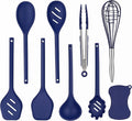 Kitchen Utensils Set,9 PCS Silicone Cooking Utensils Set Spatula Set,Tongs,Spoon,Whisk,Brush,Dishwasher Safe Kitchen Gadgets for Non-Stick Cookware,Home Essential，Kitchen Appliances(Navy Blue)