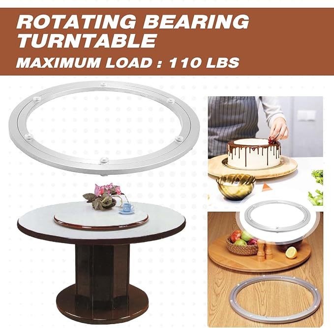 JaGely 2 Pack 12 Inch Lazy Susan Hardware Aluminum Alloy Turntable Rotating Hardware Heavy Duty Lazy Susan Bearing Ring Mechanism for Kitchen Dinning Table
