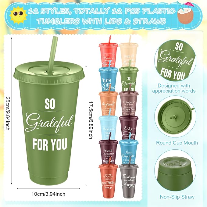 Shellwei 36 Pcs Employee Appreciation Gifts Bulk 24 oz Thank You Tumbler with Lid and Straw Mini Spiral Notebooks and Pens Appreciation Gifts for Team Employee Coworkers Teacher (Classic)