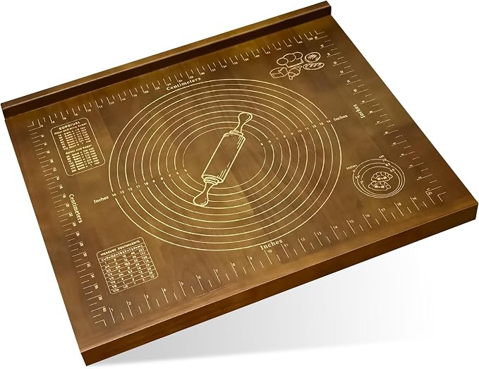 Wooden Pastry Board with Measurement 24'' x 20" Reversible Kneading Board with Side Lip and Engraved Ruler Bread Cutting Boards for Rolling Dough Baking Counter Top Kitchen (Brown)
