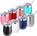 Volhoply 12oz Stainless Steel Wine Tumbler with Lid Bulk 8 Pack,Double Wall Vacuum Stemless Wine Glasses,Reusable Metal Travel Coffe Mug with Straw,Insulated Cups Gifts for Women,Christmas（Mix,8 Set）