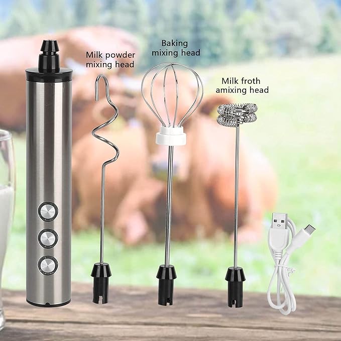 Milk Frother, Milk Mixer, Stainless Steel Milk Frother USB Charging Handheld Electric Egg Beater for Home Kitchen