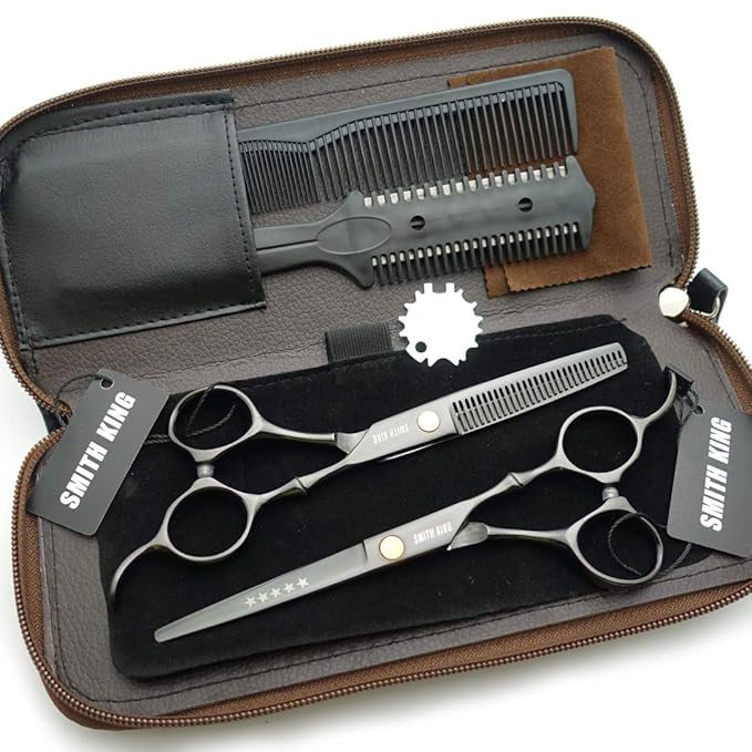 5.5 Inches Hair Cutting Scissors Set with Razor Combs Lether Scissors Case,Hair Cutting Shears Hair Thinning Shears for Personal and Professional (Grey)