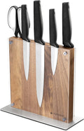 Navaris Magnetic Knife Block - Kitchen Storage with Strong Magnets for Knives & Utensils - Simple Modern Holder with Acrylic Guard - Acacia Wood - 8.8" x 8.7"