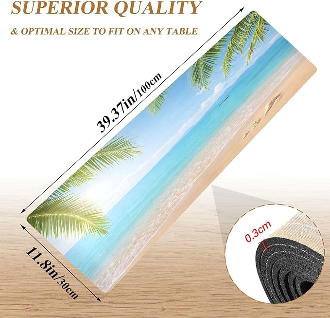 Summer Beach with Green Coconut Trees Trivet Table Runner 40 Inches Long Trivet for Hot Pots and Pans/Hot Dishes,Table Protector Heat Up to 230F, Decorative Hot Plates Mat for Kitchen Countertop