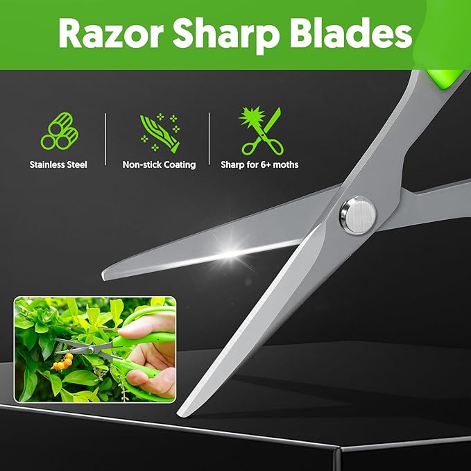 Garden Scissors Small Pruning Shears Gardening Snips Non-Stick Coating Sharp Steel Blade for Precise Cutters Bonsai Trimmer for Plants Flower Herb