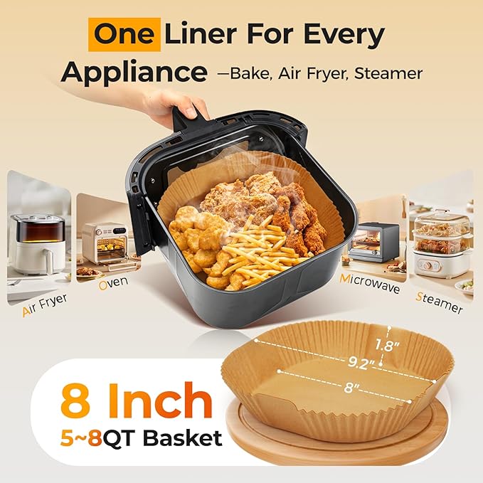 500 Pcs Air Fryer Paper Liners, 8" Square Air Fryer Liners Disposable, Heavy-Duty Parchment Paper for 5-8 qt Airfryer Basket, Non-Stick & Grease-Proof Baking Liner for Oven Pan