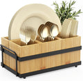 Silverware Caddy for Party, Silverware Holder with 4 Removable Compartments for Countertop Organizing Utensils, Paper Plates, Flatware, Wood Sevring Caddy