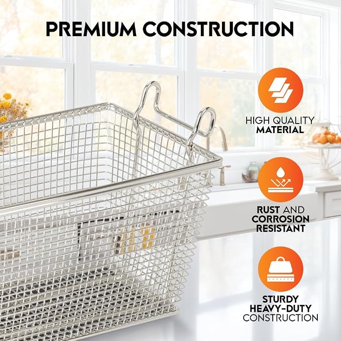 Deep Fryer Basket | 2-Pack | Commercial Fry Basket with Handle | 13.25" x 6.5" x 5.9" | Heavy Duty Restaurant Quality