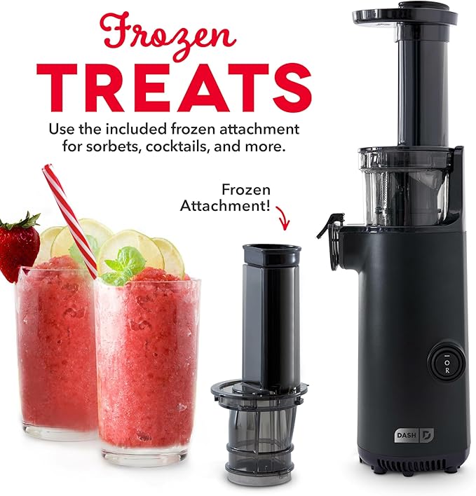 Dash Deluxe Compact Cold Press Juicer - Slow Masticating Juicer Machine for Fruits and Vegetables with Frozen Attachment - Easy to Clean Juice Press for Home Countertops - Black