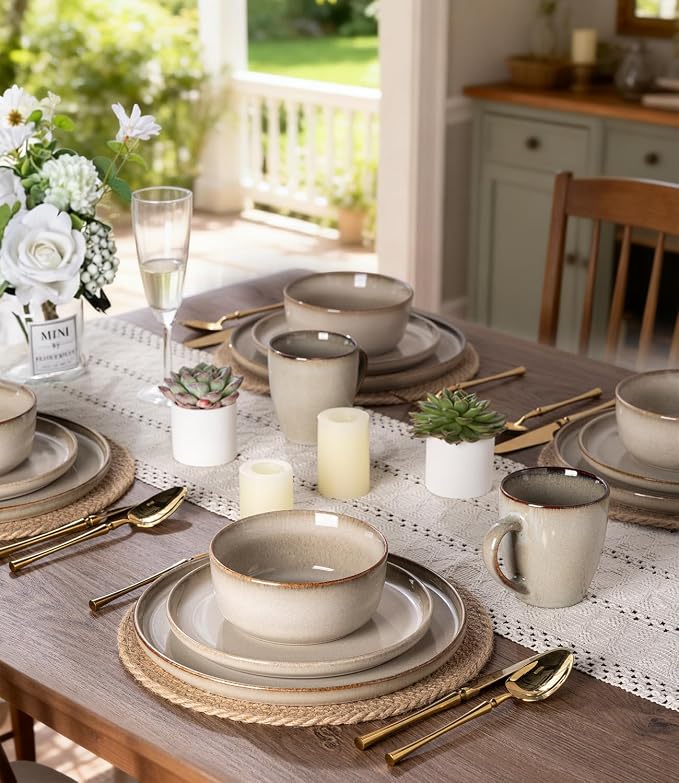 GBHOME Dinnerware Sets for 8, 24 Pieces Stoneware Plates and Bowls Sets, Scratch Resistant Dishes, Dishwasher & Microwave Safe, Reactive Glaze