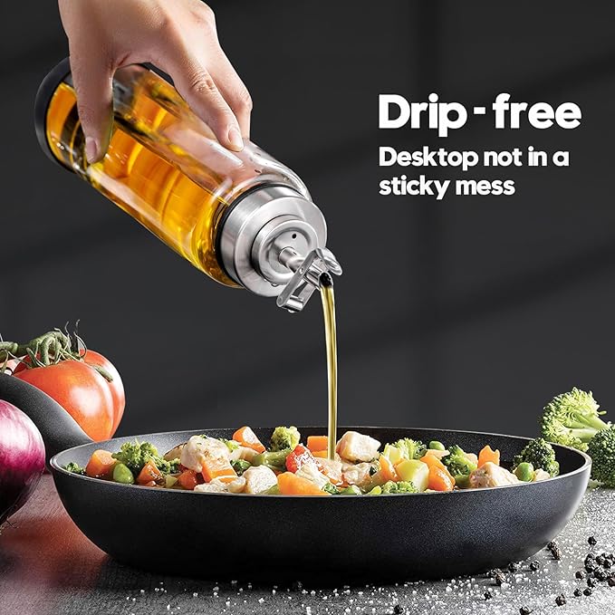 Glass Olive Oil Dispenser Bottle Shatterproof & Leakproof Oil and Vinegar Dispenser Set with Stainless Steel Spout & Rubber Bottom