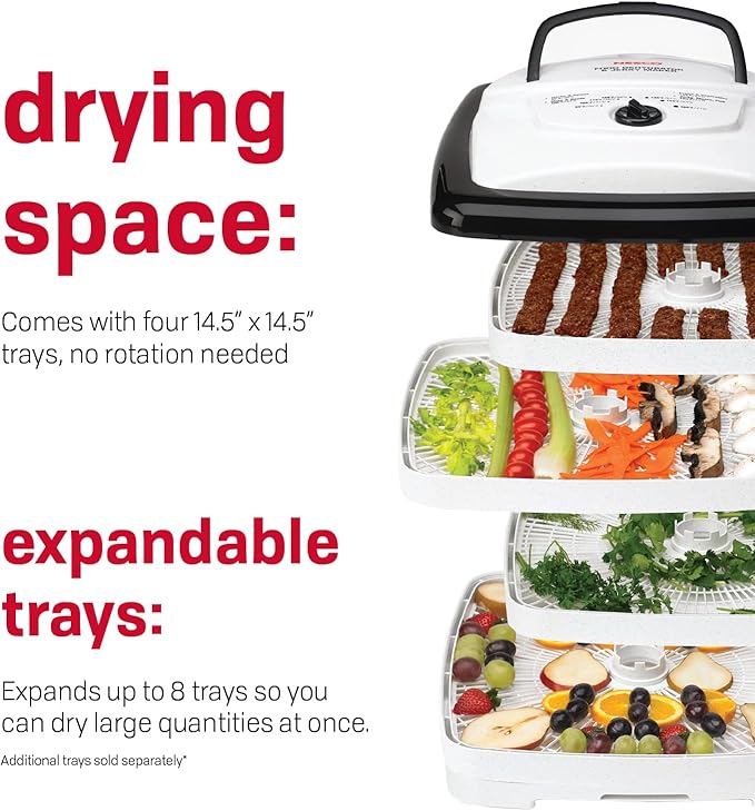 Nesco FD-80A Square Shaped Food Dehydrator, For Snacks, Fruit, Beef Jerky, White