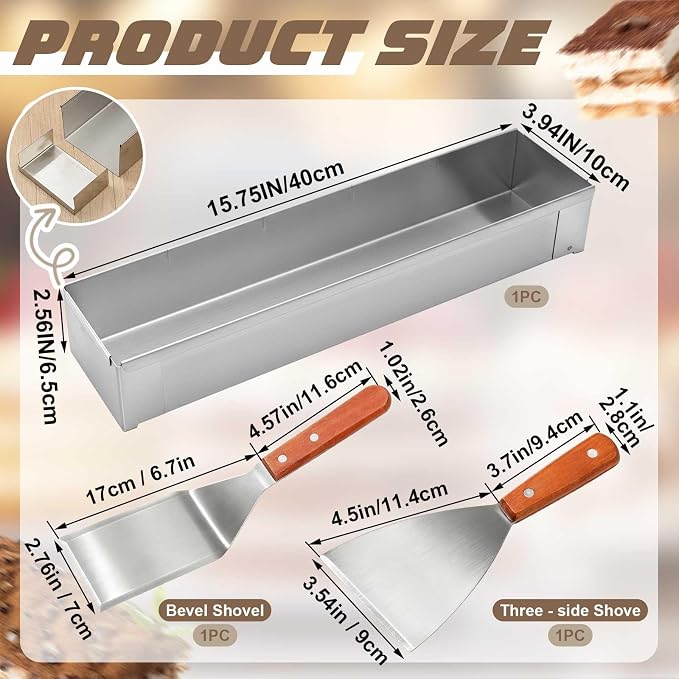 Blushtier 1 Pc Nonstick Rectangle Tiramisu Cake Pan with Acrylic Lid and 2 Metal Spatula Removable Frame 304 Stainless Steel Cake Baking Molds for Tiramisu Cheesecake Mousse (15.75x3.94x2.56 Inch)