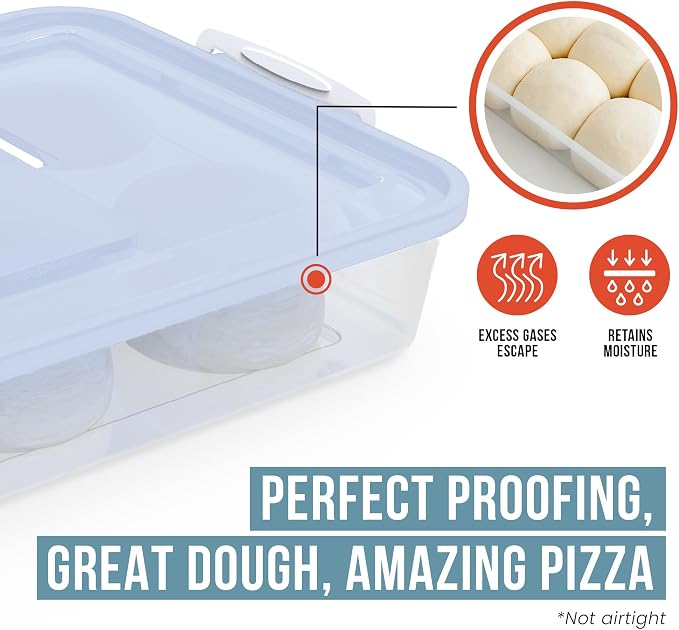 Chef Pomodoro Dough Proofing Box 14x11-In, 4-6 Proofing Balls, Blue 2-Pack | Household Pizza and Bread Dough Preparation Container With Lid, Featuring a Convenient Carry Handle for Easy Daily Carrying