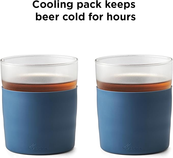 Rabbit Freezable Whiskey Glasses, Set of 2 Chilling Whiskey Glasses with Silicone Sleeve, 8oz No-Dilution Glasses for Whiskey, White Wine and Cocktails, Keep Drinks Cold for Hours, No Ice Needed